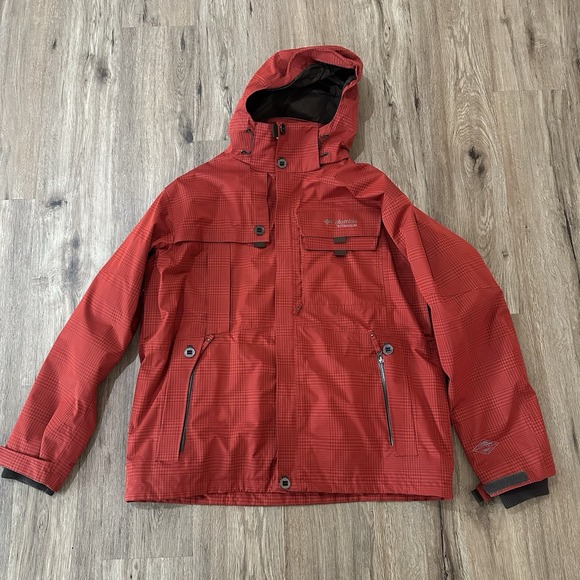 Columbia Titanium Omni Tech Jacket Size XL Mens Red Pattern Heavy Duty Winter - Picture 1 of 13